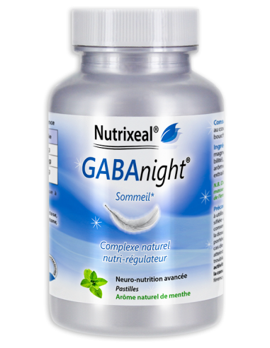 GABAnight Fraise : GABA, magnésium, mélatonine, en pastilles à sucer (arôme naturel de menthe douce).