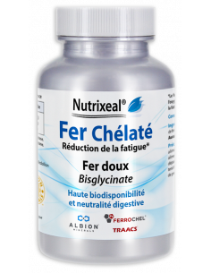 Fer chélaté (bisglycinate), haute Biodisponibilité, 14 mg de fer élément par gélule.