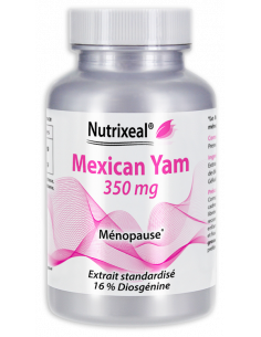 Extrait d'igname sauvage (Mexican Yam), standardisé à 16% de diosgénine (350 mg par gélule). Ménopause.