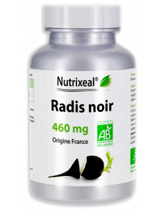 Nutrixeal : radis noir, origine France, 460 mg par gélule végétale, sans excipient.