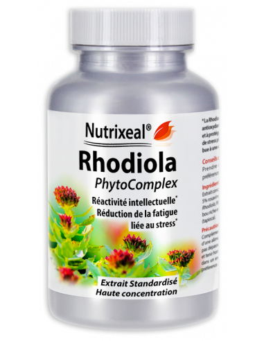 Rhodiola PhytoComplex Nutrixeal : Rhodiola haute concentration, extrait standardisé en rosavines et salidrosides.