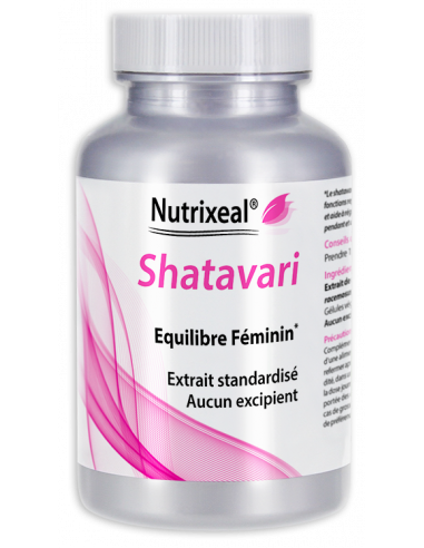 Nutrixeal : 100% shatavari en extrait standardisé concentré 530 mg par gélule. Equilibre féminin / masculin.