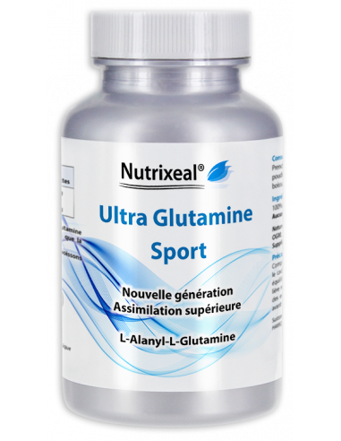 Ultra Glutamine Sport Nutrixeal : L-glutamine nouvelle génération, L-alanyl-L-glutamine. Pure poudre hydrosoluble.