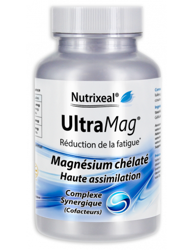 UltraMag Nutrixeal : magnésium chélaté avec taurine et vitamine B6, en gélules végétales.
