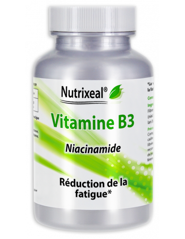 Nutrixeal : vitamine B3 (niacinamide), 54 mg par gélule végétale, sans excipient. 100% vegan.