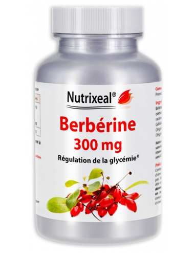 Berbérine (extrait de Berberis aristata), 300 mg de berbérine par gélule végétale.
