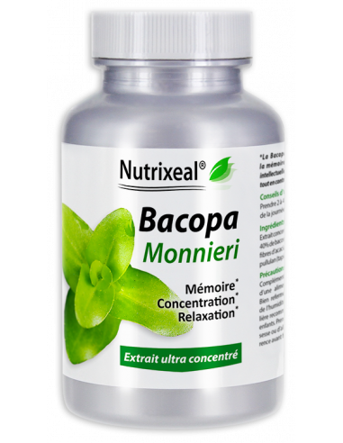 Bacopa monnieri, haute concentration, extrait standardisé, aucun excipient.