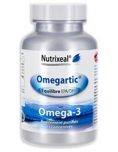 Omegartic Equilibre EPA/DHA Nutrixeal : omega-3 hautement purifiés et concentrés en EPA et DHA.