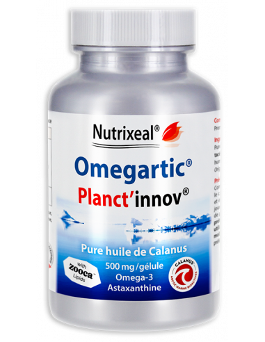 Planct'innov Nutrixeal : Pure huile de Calanus : 500 mg par gélule. Omega-3, Astaxanthine. Aucun excipient.