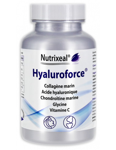 Hyaluroforce Nutrixeal : complexe synergique avec collagène, acide hyaluronique, chondroïtine .