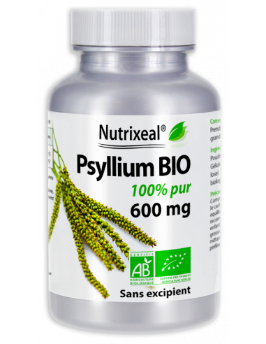 Nutrixeal : psyllium blond en gélules végétales, sans excipient : 600 mg par gélule.