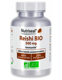 Nutrixeal : reishi très concentré 60% de polysaccharides et 20% de bêta-glucanes, 500 mg par gélule végétale.