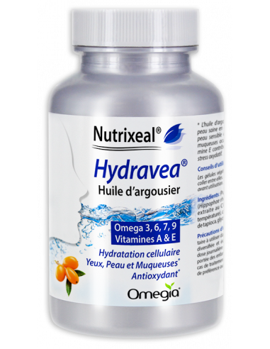 Hydravea huile d'argousier Nutrixeal : Hydratation cellulaire peau, yeux et muqueuses.
