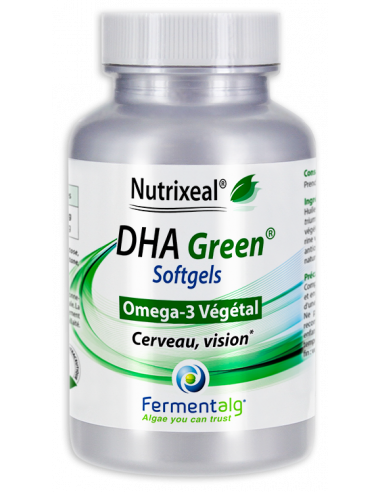 DHA Green Oméga 3 d'origine végétale (micro-algues), 100% végan en Capsulesmolles ( gélules Softgels)