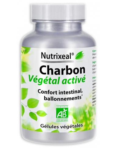 Charbon végétal activé BIO qualité PureCoal® Nutrixeal en gélules.