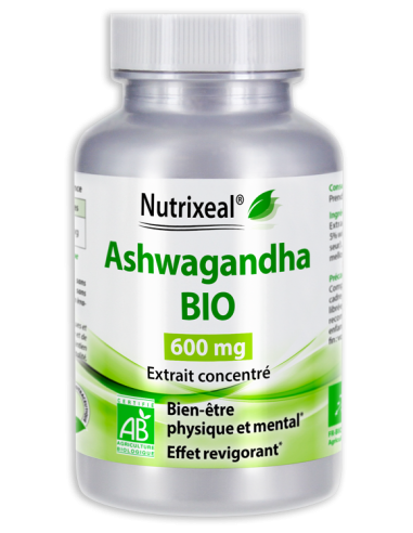 Ashwagandha BIO Standard extrait concentré, 600 mg par gélule.