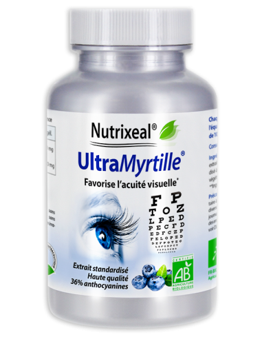 UltraMyrtille Nutrixeal : extraits de myrtille bio concentrés, complément alimentaire pour la vision, acuité visuelle.